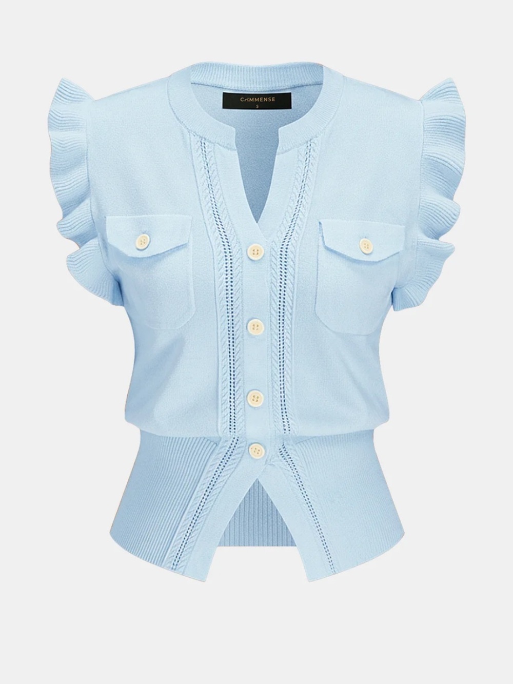 C/MEO Collective Pastel Blue Ruffle-Sleeve Knit Crop Top
